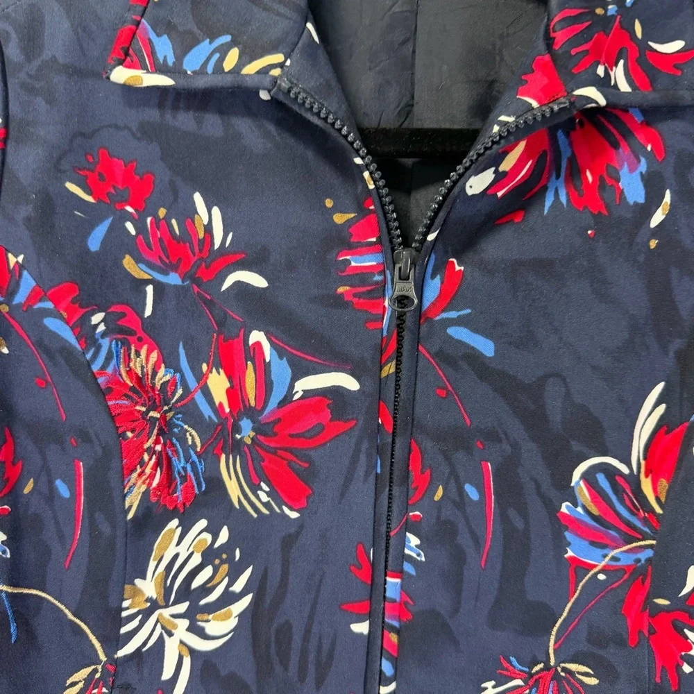 Vintage Laura Ashley Navy and Red Floral Fireworks Casual Jacket Sz Small Petite